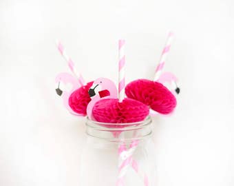 Flamingo Straws Set of 12/ Flamingo Paper Straws/ Flamingo Bachelorette Party Decors/ Flamingo Honeycomb Straws/ Summer Flamingo Party