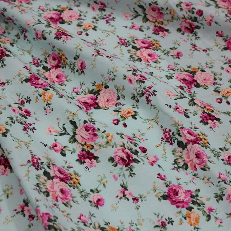 Light blue roses 100% cotton fabric Width 1.45 meter