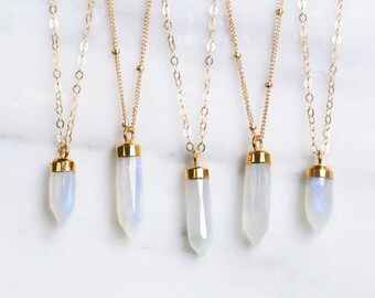 Moonstone Necklace / Moonstone Crystal Necklace / Crystal Point Necklace / Crystal Spike Necklace / Raw Crystal Necklace / Bohemian Necklace