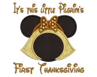 First Thanksgiving Pilgrim Saying Machine Applique Embroidery - Instant Digital Download