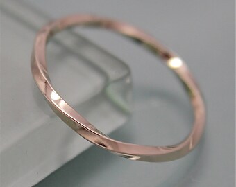 Slightly Twisted Solid 14k Gold 1.25mm Square Band White Gold Rose Gold Yellow Gold Stacking Wedding Ring