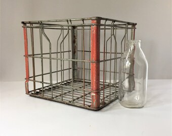 Metal Milk Crate, Vintage Metal Basket, Farmbest Dairy Wire Crate, Mid Century Milk Bottle Carrier, Industrial Storage, Farmhouse Decor