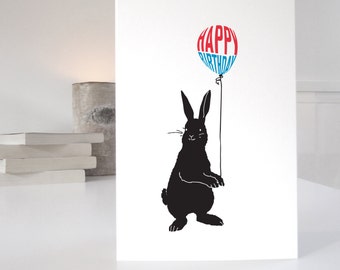 Rabbit Birthday Card, Bunny Birthday card, happy birthday rabbit card, matching wrap available