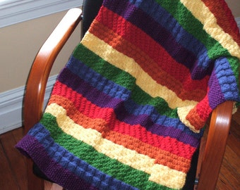 Rainbow blanket for baby or child hand knit in 100% Acrylic