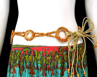 Deadstock ViNTAGE: Hipster Wood Beaded Belt - Black Belt - Tie Belt - Gypsy Belt - Ethnic Belt - Tribal Belt - SKU 19-C1-00009052-OS-604