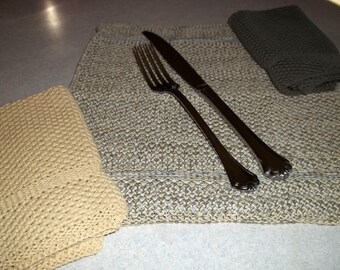 Dishcloths Knit in Cotton in Butter, Pewter and Combo, Washcloth, Napkin, Cotton Dishcloth
