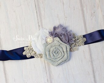 Gray Bridal Sash..Flower Girl Sash...Burlap Sash..Bridal Belt / Bridesmaid Sash..Maternity Sash...Ivory /Flower Girl Sashes / Beige Ivory