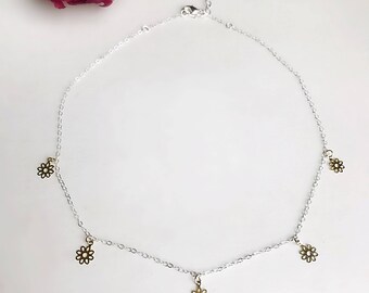Flower Child Choker, Daisy Charm Choker, Flower Necklace, Daisy Necklace, Sterling Choker, Flower Choker, Boho Necklace