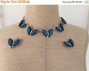 Final Vintage Teal Lucite Butterfly Necklace and Clip On Earrings