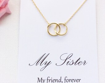 Gold entwined circles Necklace, Sisters jewelry, Gift for sister, Birthday gift, Gift Idea, Thank you gift, message card jewelleryxmas gift
