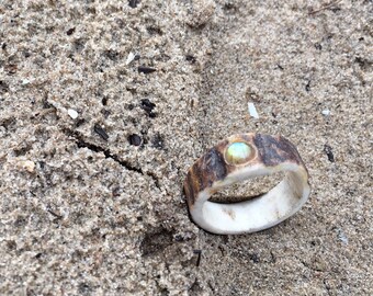 Real antler ring with inlaid labradorite