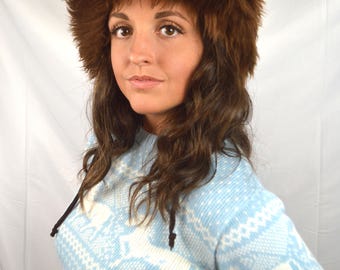 Vintage Genuine Italian Brown Lamb Skin Fur Hat - Made in Italy