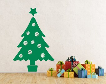 Christmas Tree with Baubles & Star self adhesive vinyl decal sticker for walls, windows and mirrors.(#56)