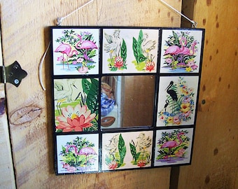 pink flamingo mirror retro vintage 1950's Florida rockabilly kitsch wall mirror