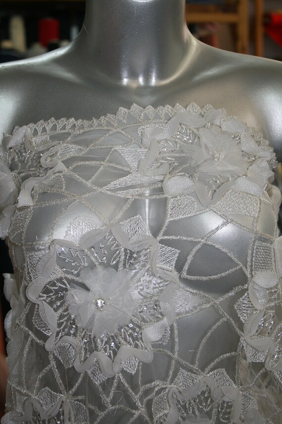 Bridal Lace beaded tulle 3d flowers and stones antique gold