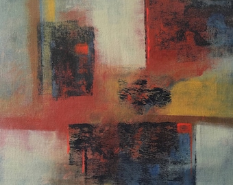 Original Acrylic Abstract Painting, Original Artwork, Abstract Painting, Red, Yellow, Blue, White, Canvas on Panel, "No Exit"