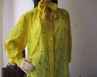 Vintage 80s pussy-bow blouse dots & dots blouse S / L
