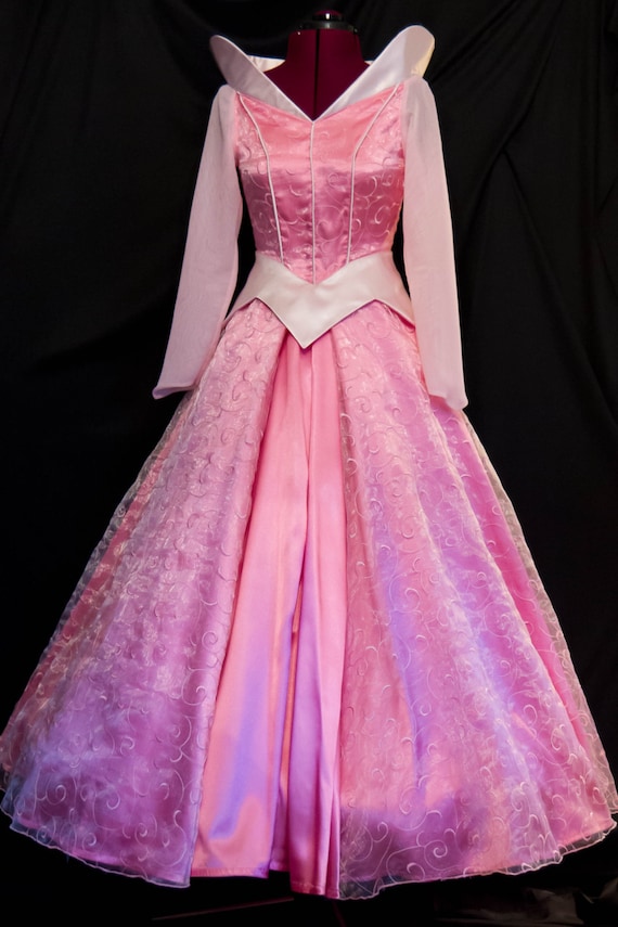 New Pink Swirls Adult Sleeping Beauty Aurora Costume Gown 