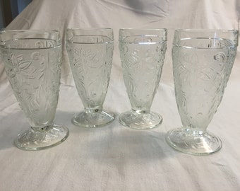 Tiara Vintage Sandwich Glass Footed Tumblers, set of 4 in Crystal