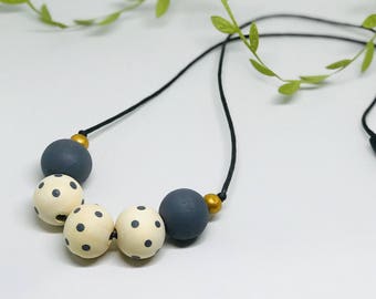 Polka dot necklace | Grey beaded necklace | Statement necklace | Wooden bead necklace | Grey necklace | Polka dot jewelry | Anniversary gift
