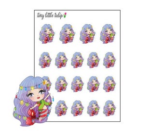 Planner Stickers Christmas Mermaid Purple Hair