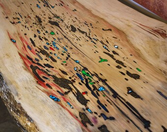 Elder Flame "Graveyard of Projects" Unique Live Edge Table, Resin Table, Epoxy Table, Live Edge Resin Table, live edge desk, live edge slab