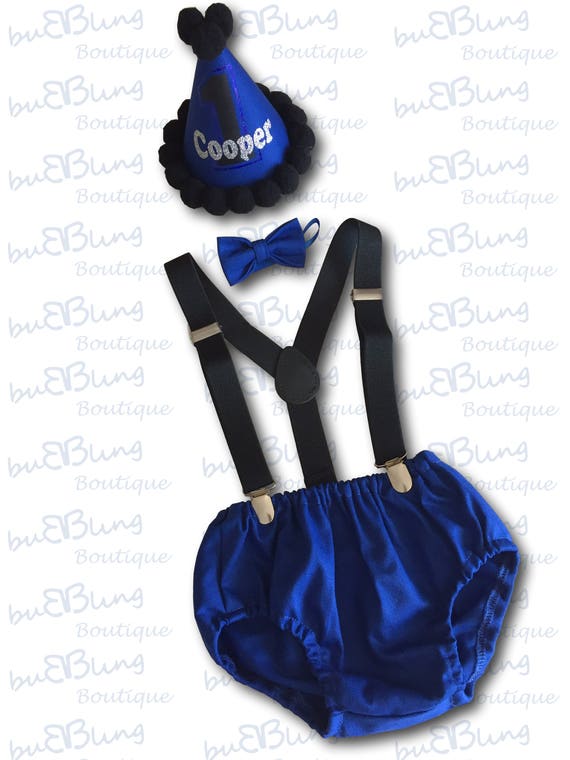 Royal blue and black Baby boy 1st Birthday Outfit..1st