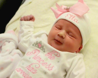 Personalized newborn hat, baby name hat, personalized baby girl hat, monogrammed baby girl hospital hat, baby girl embroidered hat