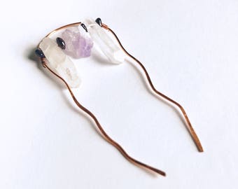 Crystal Quartz and Copper hair pin