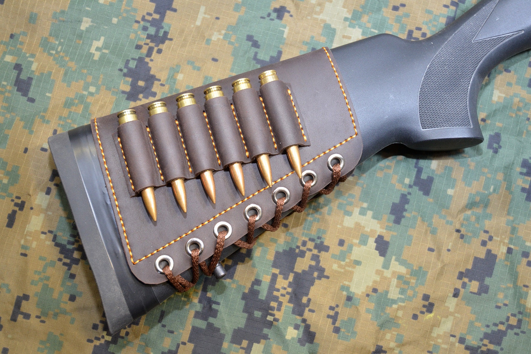 Leather buttstock cartridge holder For 121620 gauge 223