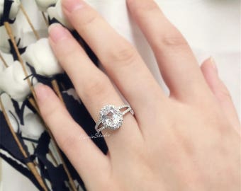 Oval White Topaz Ring Topaz Engagement Ring/ Wedding Ring 925 Sterling Silver Ring Anniversary Ring Silver Gemstone Ring