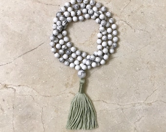 Howlite Mala- mala beads, mala necklace, tassel necklace, mala, 108 beaded mala, knotted mala, 6mm mala, meditation beads, yoga
