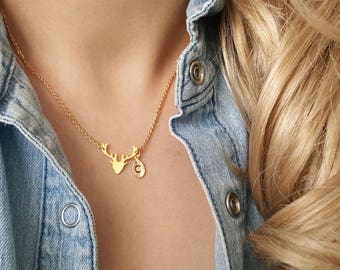 Delicate Petite Antler Necklace, deer necklaces,initial leaf necklace,Layering necklace, Tiny Necklace ,Bridesmaid Gift, valued gift