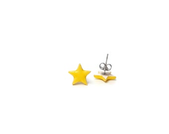 Star earrings, Ceramic earrings, Stud earrings, Yellow earrings, Yellow star earrings, Handmade earrings, Ceramic jewelry, Earring studs
