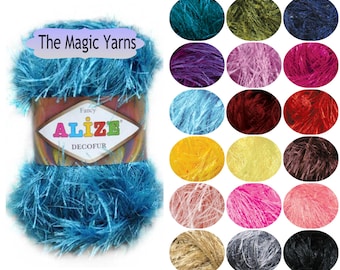 Alize Decofur - long eyelash yarn, scrubbies yarn,fancy yarn,effective yarn,sparkly yarn,long lash yarn,cristmas decoration,