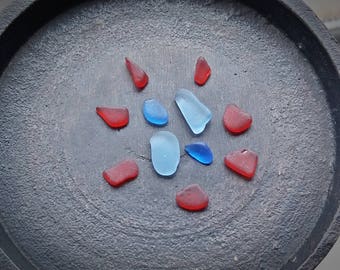 RED, Aquamarine, Cobalt BLUE Genuine Flawless Sea-Tumbled Sea Glass Jewelry Grade Loose (11)