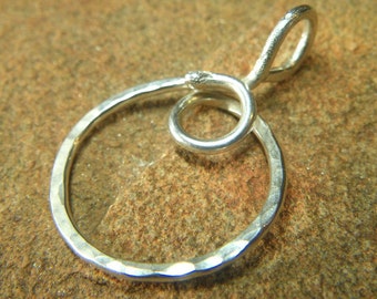 Thick Sterling Silver Organic Circle Charm Holder Pendant for Your Own Charms - Antiqued or Shiny - Handmade to Order