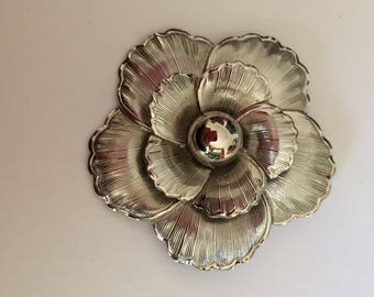 Signed Lieba USA silvertone flower scarf clip