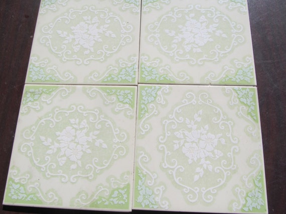 Pastel Green Floral Tiles 6x6 Tiles Home decor Ceramic Tiles Jadeite ... Pastel Green Floral Tiles 6x6 Tiles Home decor Ceramic Tiles Jadeite ...