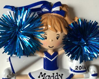 Personalized Blue Cheerleader Christmas Ornament- Free Personalization