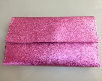 holder wallet all in a bright pink and black leather
