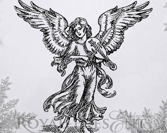 Christmas Angel with violin Machine Embroidery Design