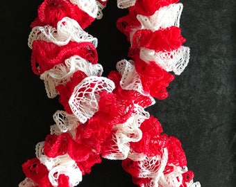 Red & White Ruffle Scarf