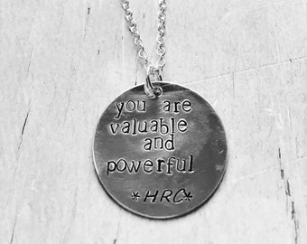 Hand stamped Hillary Clinton quote pendant necklace. Proceeds to Planned Parenthood. I'm with her, nasty women.