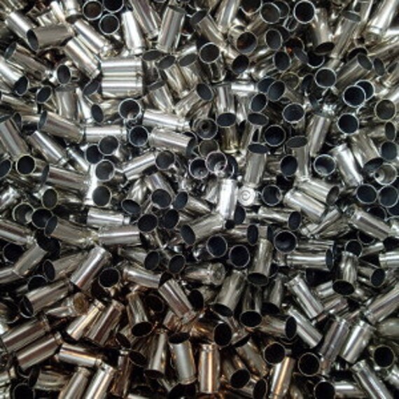9mm Bullet Casings Set of 50. Silver Tone Polished and