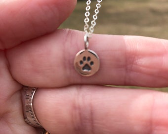 Sterling Silver Petite Paw Print Necklace / Paw Print Pendant / Paw Print Charm on Sterling Silver Cable Chain / Animal Lover / Dog Lover