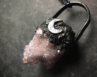 Angel Aura Spirit Quartz Necklace | Crescent Moon Necklace