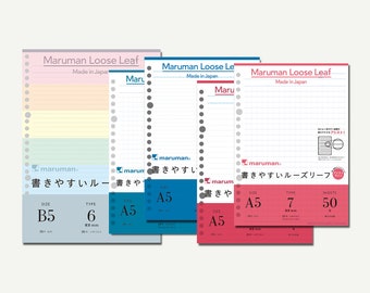 Maruman Paper - refill paper, ruled, lined, color, ring binder, planner refill, binder refill, folder refill, Maruman notebook, A5, A4, B5
