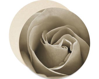 Paper Coaster, Set of 6 Round Coasters, Sepia Rose Coaster, Disposable Coaster, Gift under 20, Beverage Coaster, Floral Drink Coaster