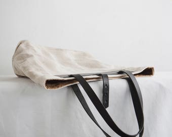 White canvas and leather tote